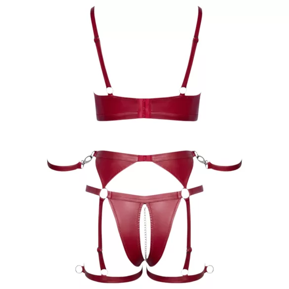 Cottelli Bondage - Set sutien lucios și cătușe pentru mâini (roșu)