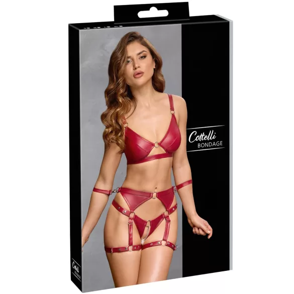 Cottelli Bondage - Set sutien lucios și cătușe pentru mâini (roșu)