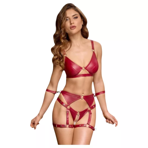 Cottelli Bondage - Set sutien lucios și cătușe pentru mâini (roșu) - M