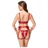 Cottelli Bondage - Set sutien lucios și cătușe pentru mâini (roșu) - M