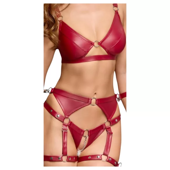 Cottelli Bondage - Set sutien lucios și cătușe pentru mâini (roșu) - M
