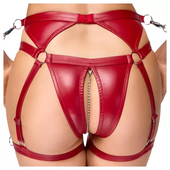 Cottelli Bondage - Set sutien lucios și cătușe pentru mâini (roșu) - M