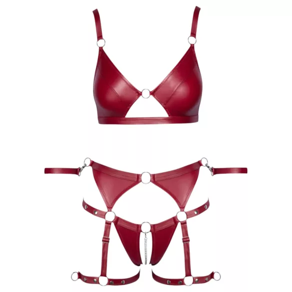 Cottelli Bondage - Set sutien lucios și cătușe pentru mâini (roșu) - M