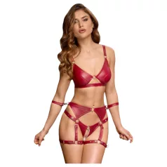   Cottelli Bondage - Set sutien lucios și cătușe pentru mâini (roșu) - L