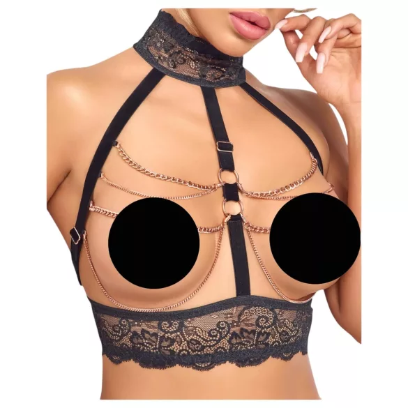 Abierta Fina - set lenjerie erotică cu lanțuri - negru - M