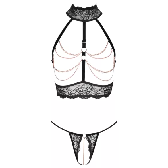 Abierta Fina - set lenjerie erotică cu lanțuri - negru - M