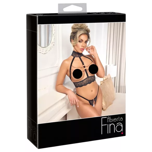 Abierta Fina - set lenjerie erotică cu lanțuri - negru - L