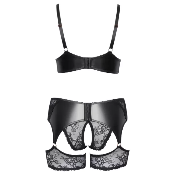 Cottelli Curves - set lenjerie cu dantelă și inserții din piele - negru