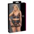 Cottelli Curves - set lenjerie cu dantelă și inserții din piele - negru - 2XL