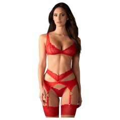 Obsessive - set lenjerie sexy din dantelă - roșu - L/XL