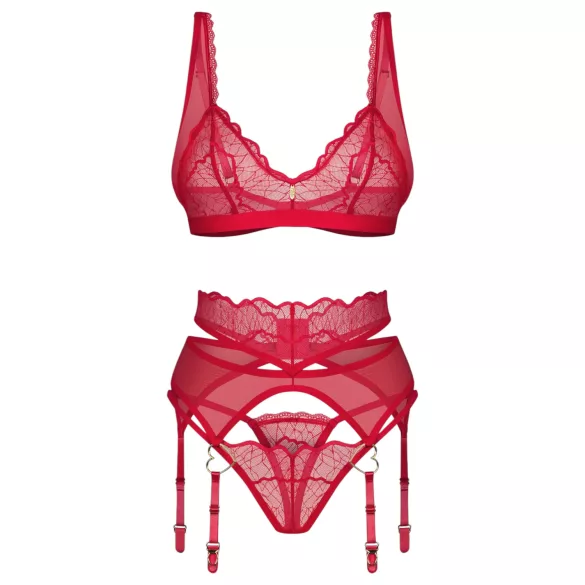 Obsessive - set lenjerie sexy din dantelă - roșu - L/XL