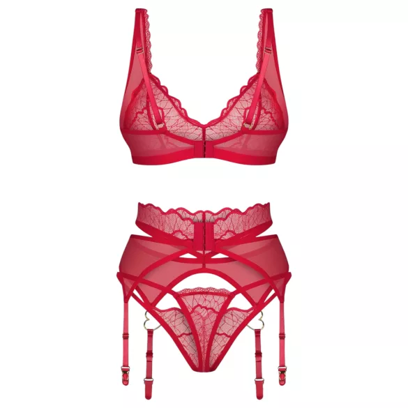 Obsessive - set lenjerie sexy din dantelă - roșu - L/XL