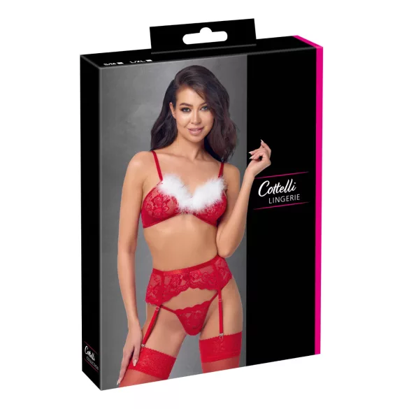 Cottelli - set lenjerie cu dantelă - roșu - model de Crăciun