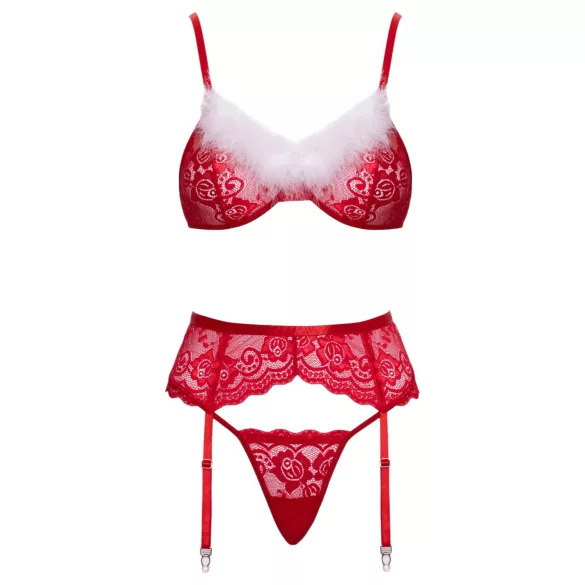 Cottelli - set lenjerie cu dantelă - roșu - model de Crăciun