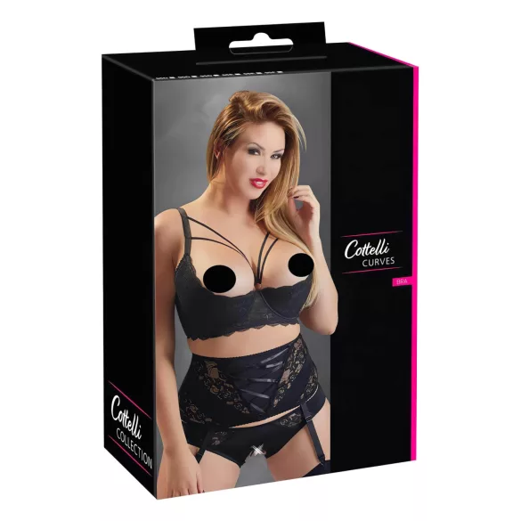 Cottelli Plus Size - sutien tip harness cu inele (negru) - 95E