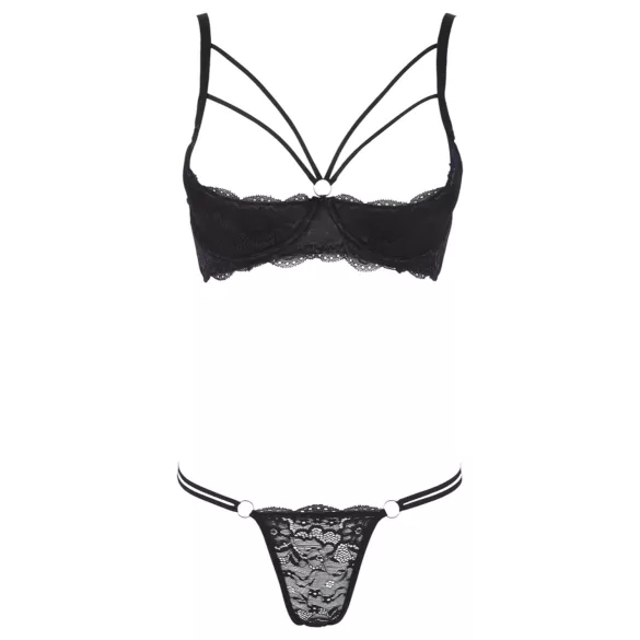 Cottelli - sutien cu bretele și inele, tanga - negru - 80B/M