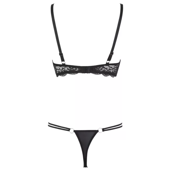 Cottelli - sutien cu bretele și inele, tanga - negru - 80B/M