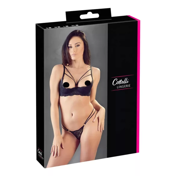 Cottelli - sutien cu bretele și inele, tanga - negru - 85B/L