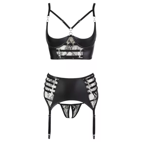 Abierta Fina - set lenjerie sexy cu bretele și dantelă - negru - 85B/L