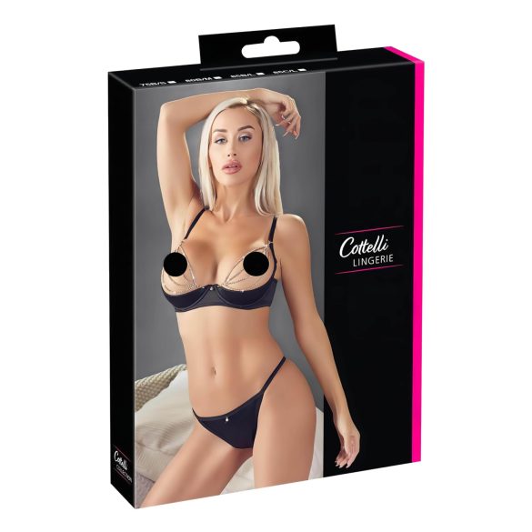 Cottelli - Set satinat cu lanțuri și strasuri pentru susținere bust (negru) - 85B/L