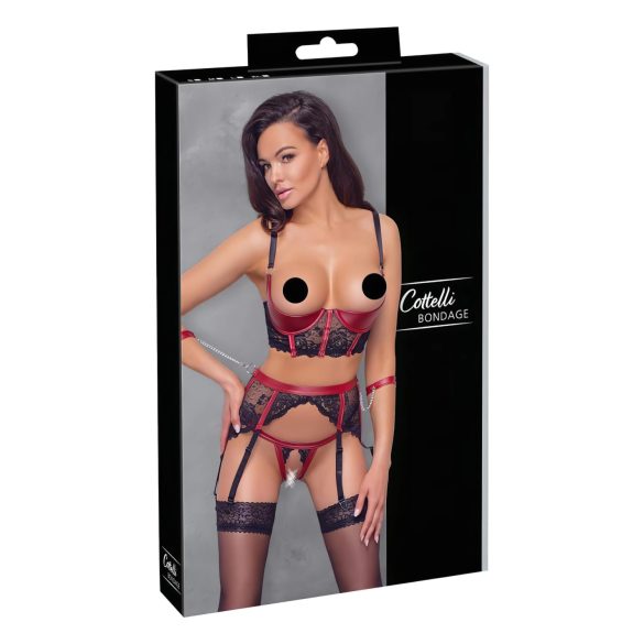 Cottelli Bondage - Set roșu mat cu dantelă și sutien de ridicare