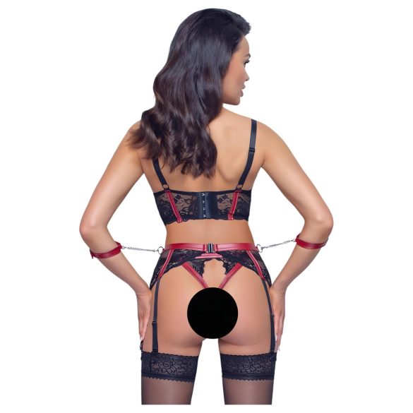 Cottelli Bondage - Set push-up din dantelă mată (roșu) - M