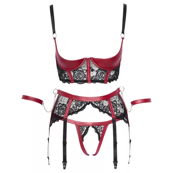 Cottelli Bondage - Set mat și dantelat pentru ridicarea sânilor (roșu) - L