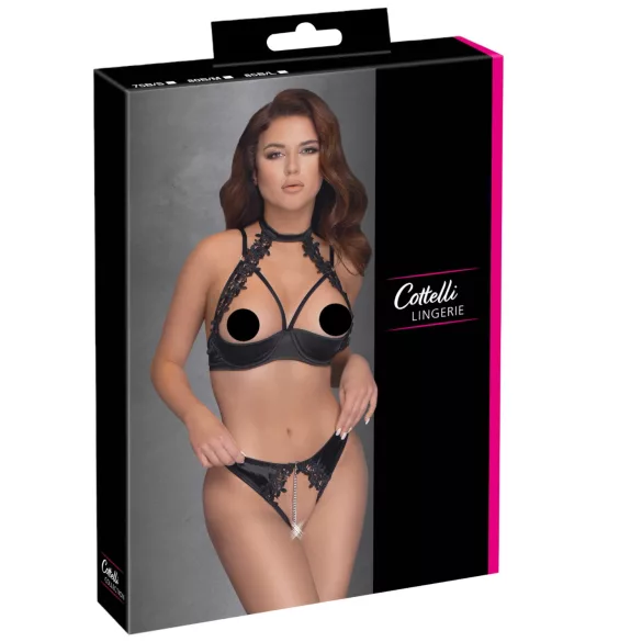 Cottelli - set mărire sâni cu dantelă și choker - negru - 85B/L