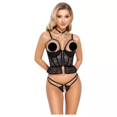 Abierta Fina - tanga deschisă și corset (negru)