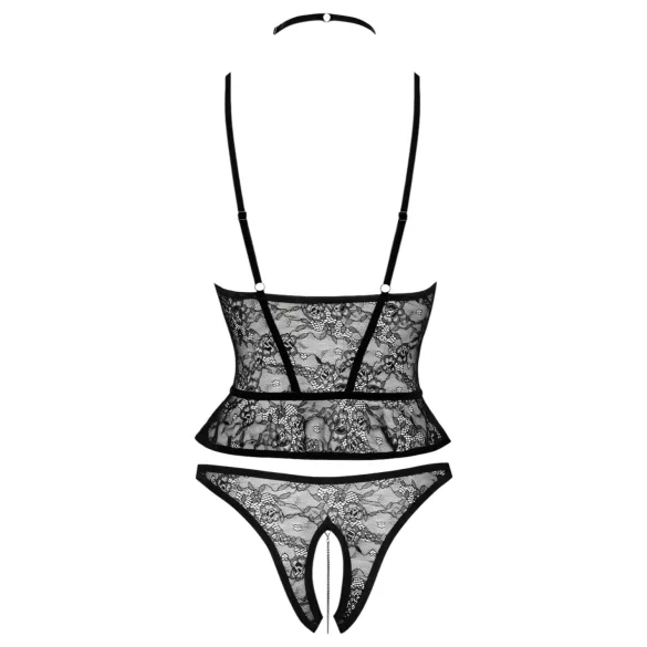 Abierta Fina - tanga deschisă și corset (negru)