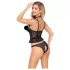 Abierta Fina - tanga deschisă și corset (negru) - L