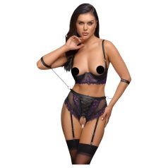 Set Bondage Cottelli - Sutien și cătușe (negru-lila) - M
