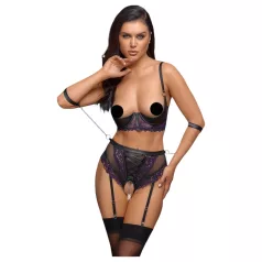   Cottelli Bondage - set sutien și cătușe pentru brațe (negru-mov) - M