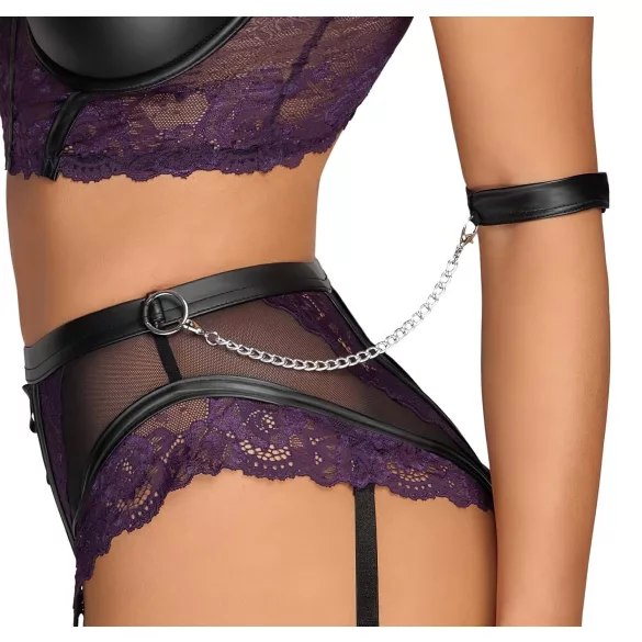 Cottelli Bondage - set sutien și cătușe pentru brațe (negru-mov) - M