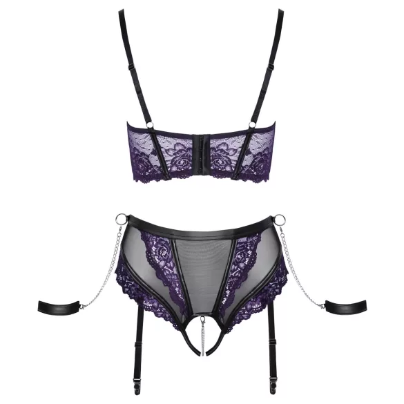 Cottelli Bondage - set sutien și cătușe pentru brațe (negru-mov) - M