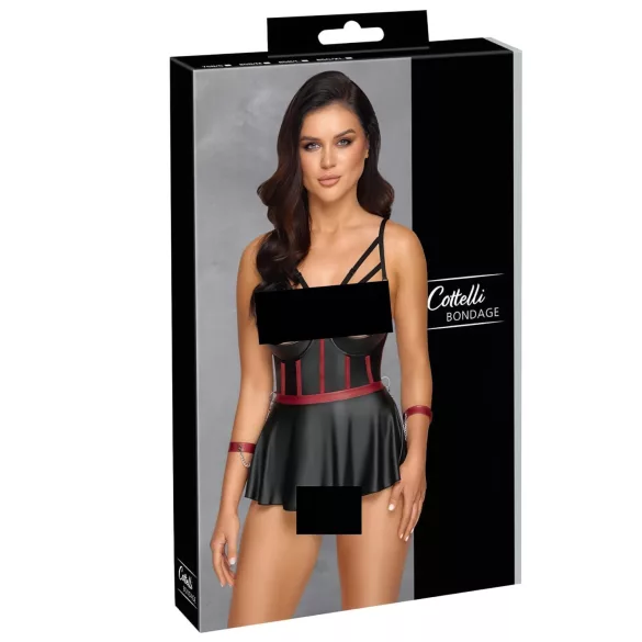 Cottelli Bondage - set lucios și cătușe pentru brațe (negru)