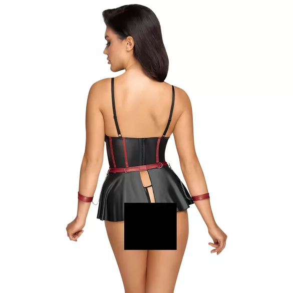 Cottelli Bondage - set lenjerie strălucitor cu cătușe pentru mâini - negru - 80B/M
