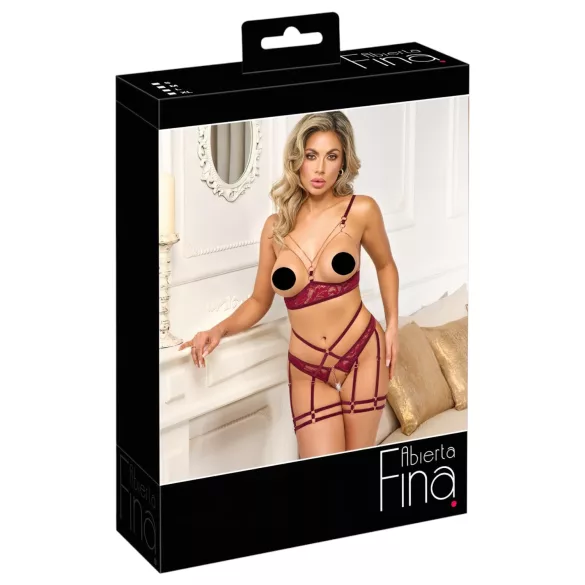 Abierta Fina - set lenjerie cu sutien cu lanțuri - roșu - M