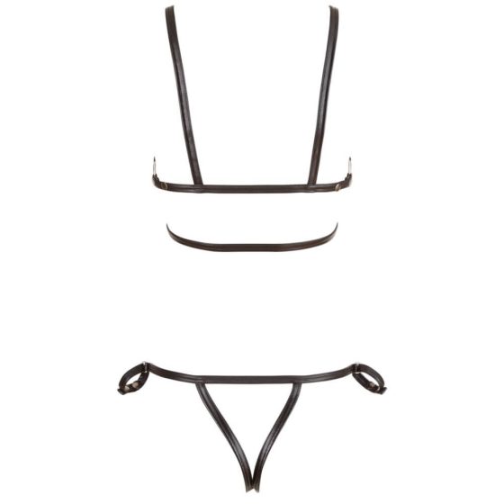 Cottelli Bondage - bikini lustruit în stil ham de corp, cu accente (negru)