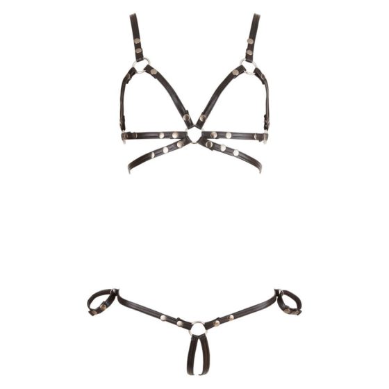 Cottelli Bondage - bikini lustruit în stil ham de corp, cu accente (negru) - M