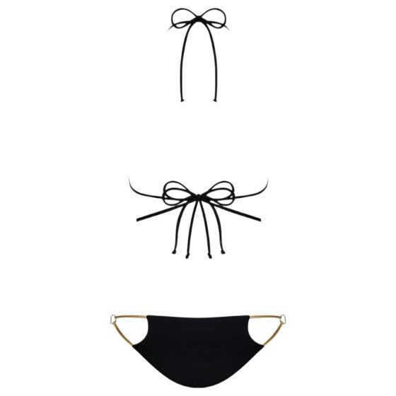 Obsessive Goldivia - bikini strălucitor, cu bretele pentru gât (auriu-negru)