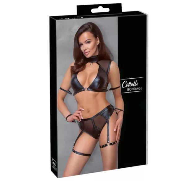 Cottelli Bondage - Set sutien cu inserție plasă (negru)