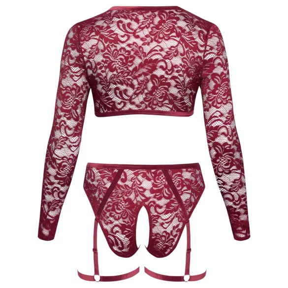Cottelli Curves - set lenjerie din dantelă cu mâneci lungi - roșu - 2XL