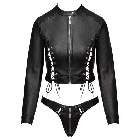 Cottelli - set jachetă scurtă din piele artificială și tanga (negru)