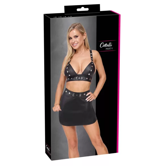 Cottelli - set top și minijupă din piele artificială (negru)