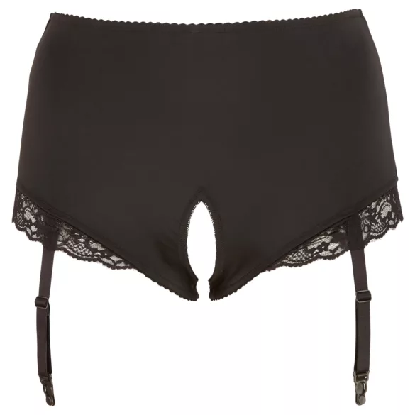 Cottelli Plus Size - chiloți deschiși cu portjartier (negru) - 3XL
