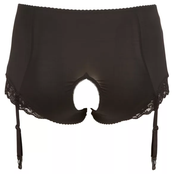 Cottelli Plus Size - chiloți deschiși cu portjartier (negru) - 3XL