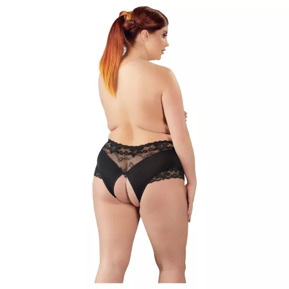 Cottelli Plus Size - chiloți deschiși cu dantelă și perle - negru - 3XL