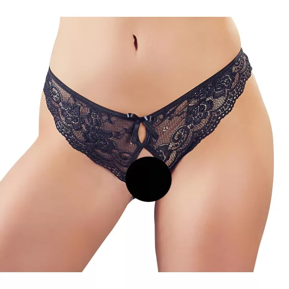 Cottelli - chilot deschis cu dantelă și fundiță - negru - L