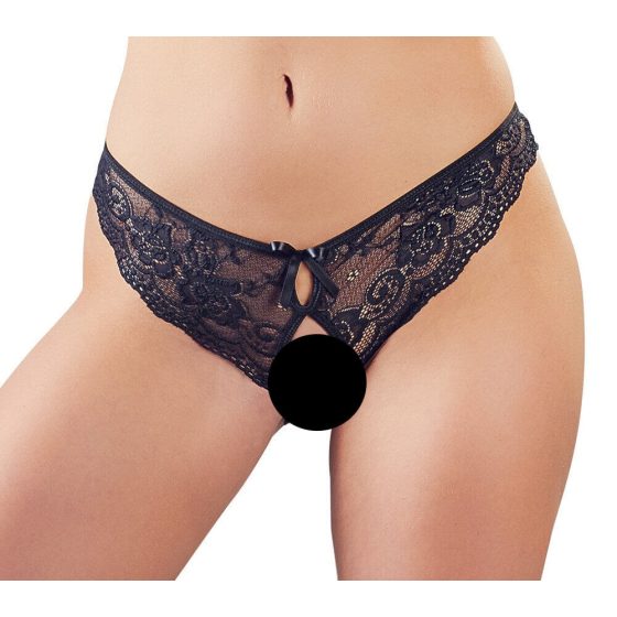 Cottelli - Chiloți deschiși din dantelă cu fundiță pentru femei (negru) - XL